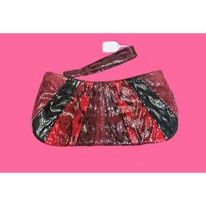 Nine West faux snakeskin wristlet clutch bag, Y2K style, red and black tones.